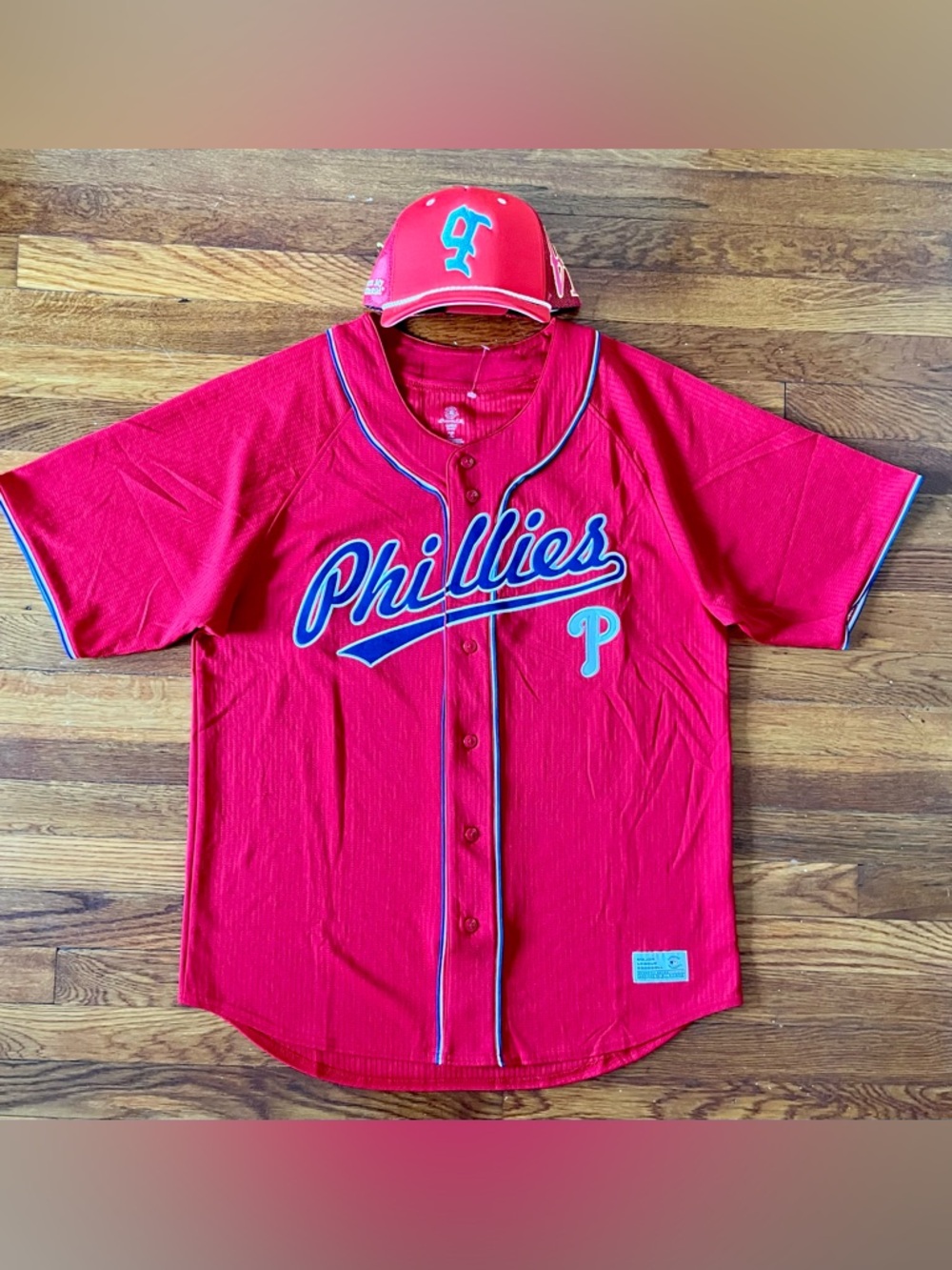 Philadelphia MLB Dynasty Series  Baseball Jersey Size L & Philly Cord Mour Cap